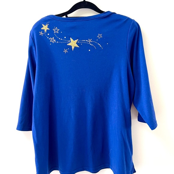 Quacker Factory 1X Wishing On A Star 3/4 sleeve top - Picture 2 of 7